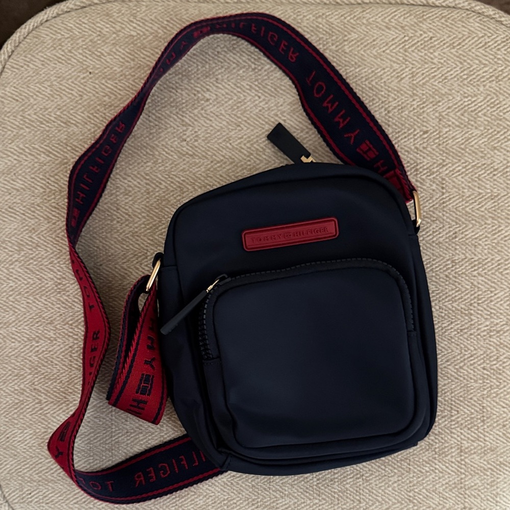 Tommy Hilfiger Black Messenger Bag with Red Strap